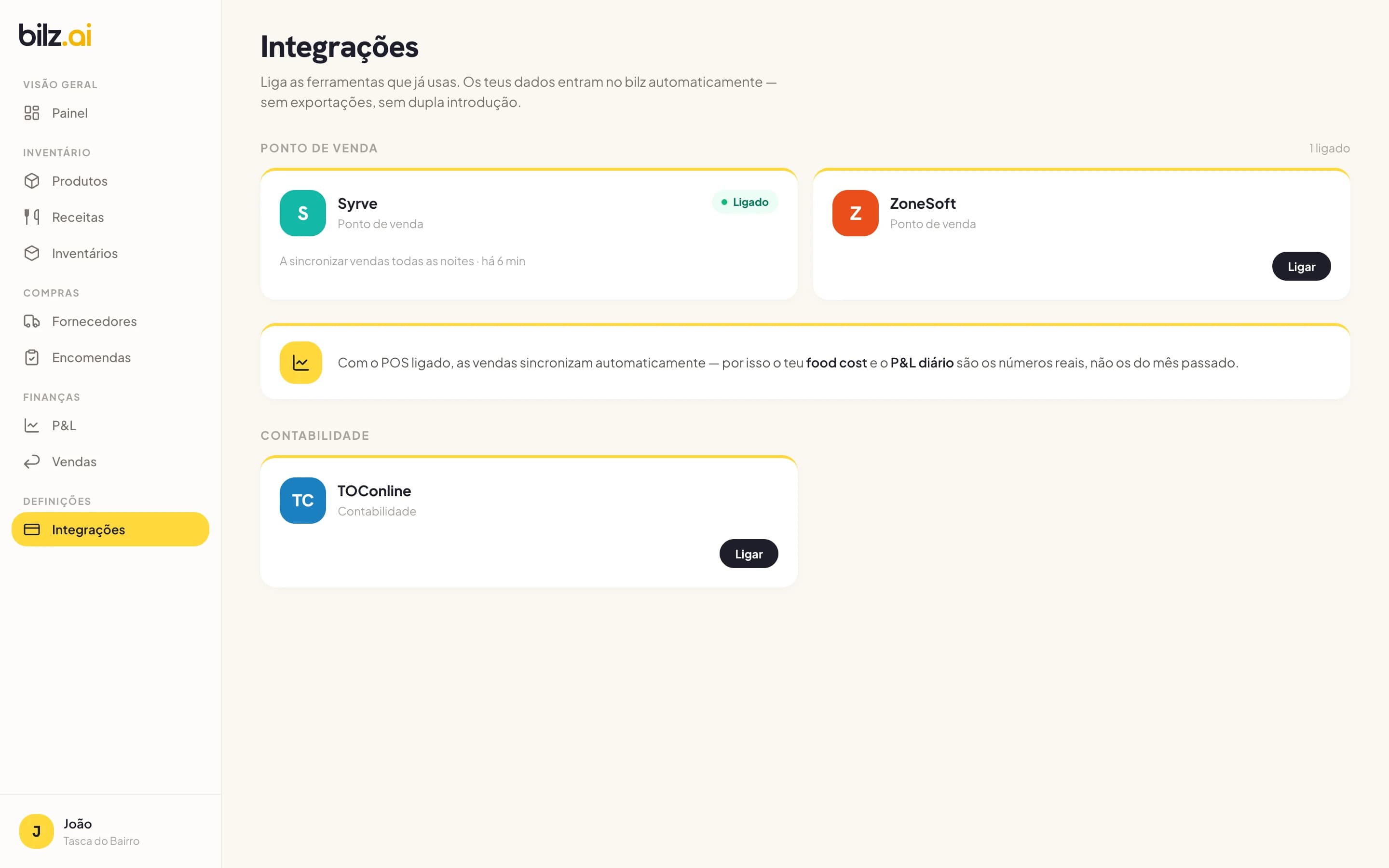 bilz — Integração com POS