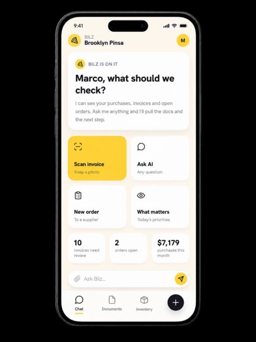 App móvel bilz — ecrã inicial com a marca